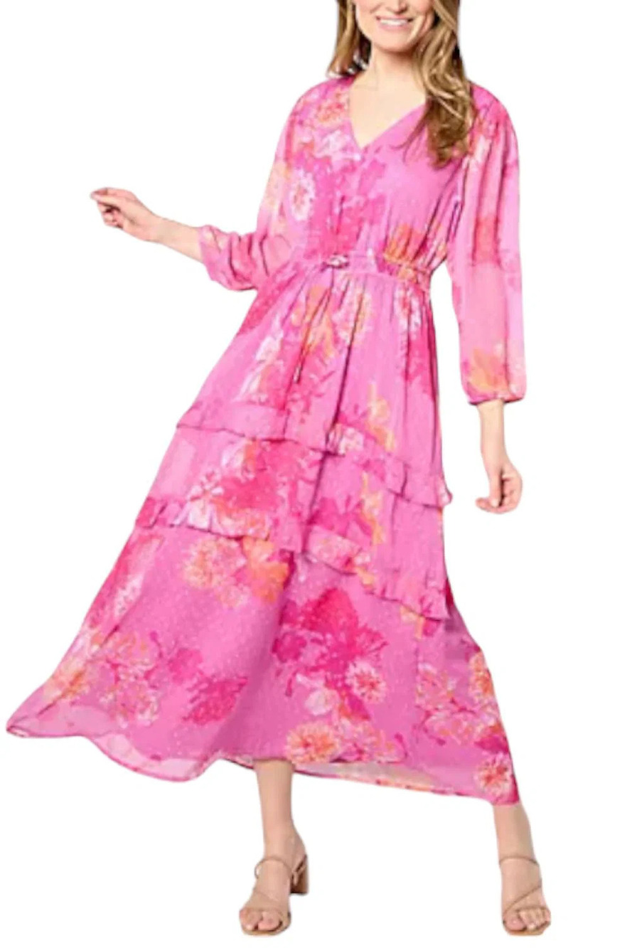 Destination 365 Floral Clip Dot Chiffon Maxi Dress Pink Sherbet - Regular